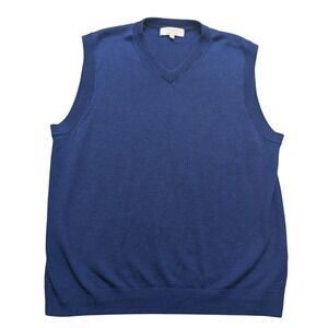 Turnbury Sweater Vest Mens Large‎ Blue Extra Fine Merino Wool V-Neck Solid Knit